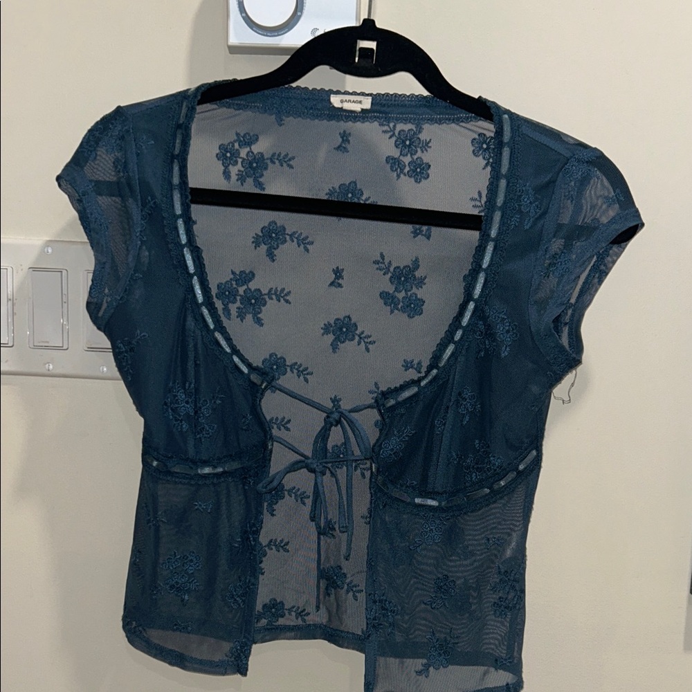 Garage Blue Sheer Floral Chemise